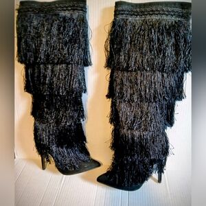 Elegant Black Fringe Heeled Boots